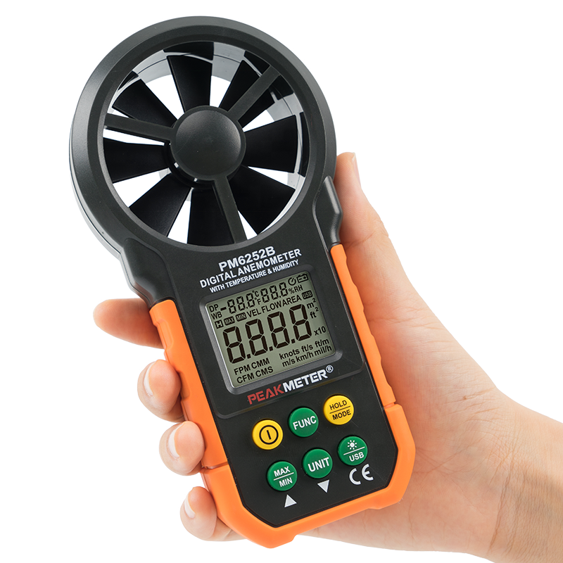 PM6252B / MS6252B peakmeter окружающей среды USB порт Бесконтактный цифровой тахометр Анемометр датчики воздушного потока при низком заряде аккумулятора показания