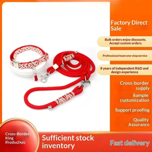 Conjunto de Collar y Correa <span class=keywords><strong>para</strong></span> Perro Hecho a Mano con Diseño Jacquard de Piel de Vaca, Diseño Anti-Atorcamiento y <span class=keywords><strong>Cierre</strong></span> de Botón - Product Image 2