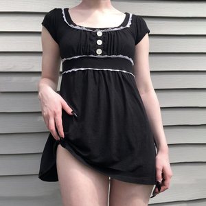 เสื้อยืดแขนสั้นผู้หญิงสไตล์โกธิค แต่งขอบลูกไม้ รักษ์โลก คอลเลคชั่นใหม่รับซัมเมอร์ คอเหลี่ยม ทรงหลวม ทรงเอไลน์ ไซส์พลัส ใส่ทำงานหรือลำลองได้ - Product Image 4