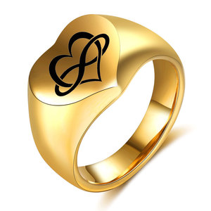Heart Shaped Stainless Steel <b>Ring</b> 12mm Unisex <b>Couple</b> Jewelry Gift Black Engraved Design - Product Image 3