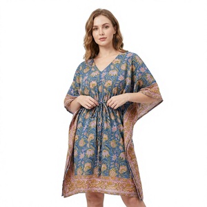 Kaftan en coton imprimé floral pour femme, grande taille, confortable, longueur genou, style hippie, drapé, décoration naturelle, plage - Product Image 1