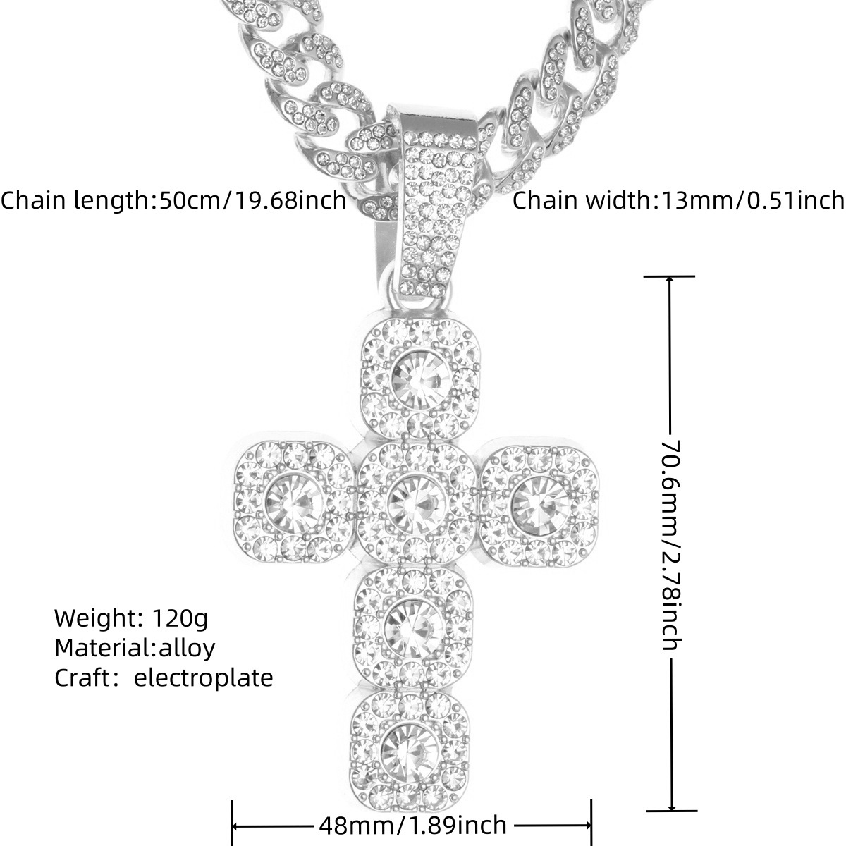 Collier croix diamant carré en argent
