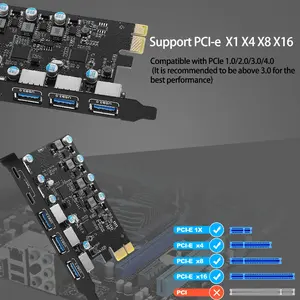 5 Gbps USB 3.2 Gen1 USBC PCIE Cartão Hub USB 3.0 PCI Express Placa PCI-E Adaptador USB3.0 Multiplicador USB3 3.1 Controlador Adicionar Cartão