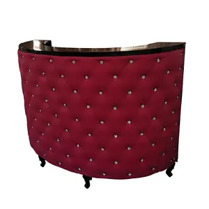 Rd02 mesa de receptor curvo para salão de unha, venda quente, veludo vermelho, receptor tufted, para salão de beleza