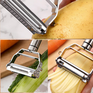 Vente en gros de peloirs à fruits et légumes multifonctionnels en acier inoxydable de qualité alimentaire Hanview avec deux lames dentelées - Product Image 6