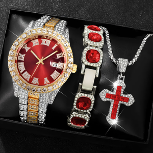<span class=keywords><strong>Montre</strong></span> analogique à quartz pour <span class=keywords><strong>homme</strong></span> LP63, ensemble de 3 pièces, <span class=keywords><strong>bracelet</strong></span> en alliage avec cristaux et strass, cadran de 43 mm, montres élégantes avec diamants - Product Image 4