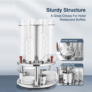 Dispenser per Tazze da Caffè e Tè in Ceramica, Organizzatore Rotante Manuale per 48 Set, Armadietto Porta Tazze per Hotel e Ristoranti - Product Image 5
