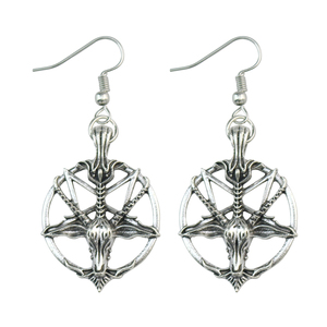 New Fashion Glamour Retro Women's <strong>Pentagram</strong> Pan God Skull <strong>Goat</strong> <strong>Head</strong> Pendant Black Silver Color Earrings Gothic Witch Jewelry - Product Image 2