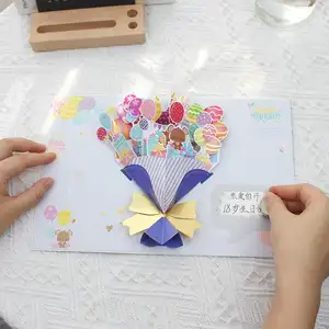 Zeecan vente en gros personnalisé HK-(31) créatif bénédiction 3D animaux ballon Bouquet à la main voeux Pop Up amour carte avec enveloppes