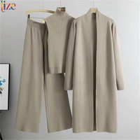 Sonbahar Kış 3 Parça Kadın Hırka Eşofman Takımı Moda Örme Pantolon Takımı Bayanlar Vintage Moda Bayanlar 3 Parça Takım Süveter Takım