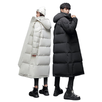 Manteau d'hiver unisexe décontracté à capuche, long jusqu'aux genoux, épais, avec fermeture éclair, respirant, pour les amoureux