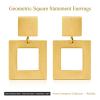 Pendientes Geométricos Dobles Cuadrados Personalizados, Acero Inoxidable 316L, Chapado en Oro de 14K, Acabado Cepillado, Resistentes al Agua, para Mujer, OEM, ODM, Venta al Por Mayor