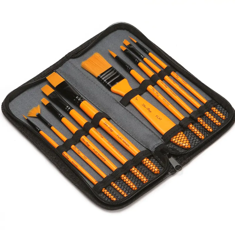 Verfkwast Set 10 Stuks Professionele Houten Handvat Nylon Haar Acryl Olie Aquarel Kunstenaar Kwast Set Voor Kunst Schilderen