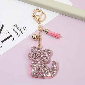 Llavero de Gato de Cuero con Diamantes de Imitación, Colgante de Gato Brillante con Borla y Campana, Lindo Colgante de Animal para Mujeres y Niñas - Product Image 3