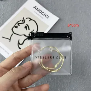 Pochette zip-lock en plastique avec logo imprimé personnalisé petit sac carré givré à fermeture éclair en PVC de 6cm pour emballage de bijoux de collier de boucle d'oreille