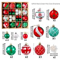 Ensemble de 42 boules de Noël en plastique incassable de tailles variées, 6 cm, imprimées flocons de neige et rayures, décorations suspendues pour sapin de Noël, boîte cadeau