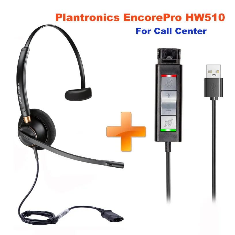 Plantronics EncorePro HW510 89433-01有線ヘッドセット (VoiceJoy U20 USBケーブルアダプター付き) ノイズキャンセリングマイク (QDプラグ付き) 、