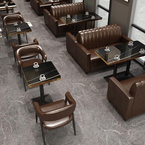 Ensemble de sièges de restaurant, table et chaises <span class=keywords><strong>en</strong></span> cuir et bois carré, style moderne, pour McDonald's, pizzeria, café, restaurant - Product Image 2