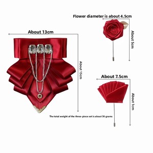 Conjunto de 3 piezas: <span class=keywords><strong>Corbata</strong></span> de Moño, Corsage Floral <span class=keywords><strong>y</strong></span> Pañuelo de Bolsillo con Pedrería Exagerada, Estilo Europeo Americano <span class=keywords><strong>para</strong></span> Caballero - Product Image 4