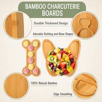 Ensemble d'assiettes en bambou en forme de chien mignon, plateau de service pour os et bouledogues français avec ustensiles à empreintes de pattes pour les enfants et les amoureux des animaux