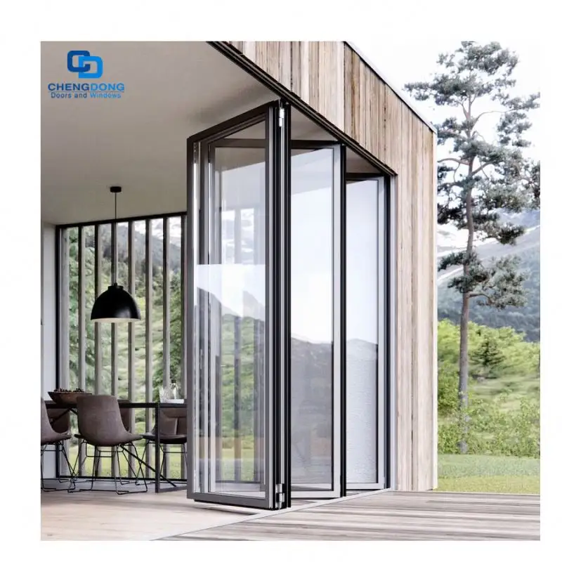 Alemania Hardware Horizontal vidrio Vertical oscilante plegable deslizante moderno aluminio Patio puertas abatibles