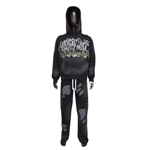 Sweat-shirt à capuche unisexe en coton de haute qualité, personnalisé, avec broderie 3D en tissu éponge, effet délavé, imprimé, coupe évasée, fermeture éclair intégrale, style streetwear - Product Image 1