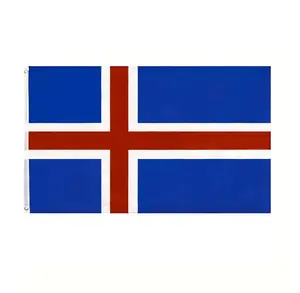 Red white and blue cross Iceland country flag with two grommets