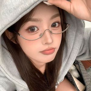 Semi-Rimless Rectangle Eyeglasses <b>Frames</b> Anti Blue Light For Women Lightweight Solid Color Half <b>Frame</b> Design 2025 - Product Image 3