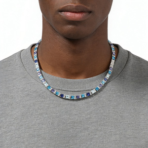 Spring Clasp Shining Zircon Necklace, Fashionable Blue-Purple Gemstone Collarbone <b>Chain</b>, Unisex - Product Image 1