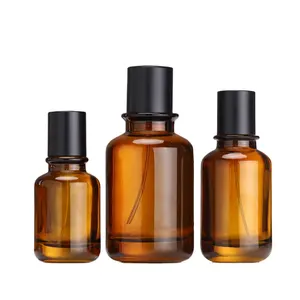 Di lusso vuoto rotondo ambra 30ml 50ml 100ml bottiglia di profumo in vetro spray con pompa spruzzatore