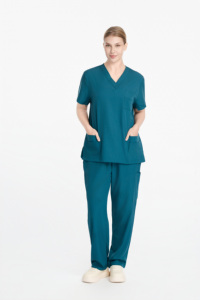 Tenue médicale unisexe décontractée à col <span class=keywords><strong>en</strong></span> V vert, séchage rapide, avec logo personnalisé pour le personnel médical – Modèle populaire - Product Image 3