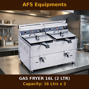 เครื่องทอดแก๊ส AFS ขนาด 16 ลิตร (2 ลิตรต่อถัง) สแตนเลสเกรดเชิงพาณิชย์ ใช้แก๊ส LPG แบบสองถัง - Product Image 3