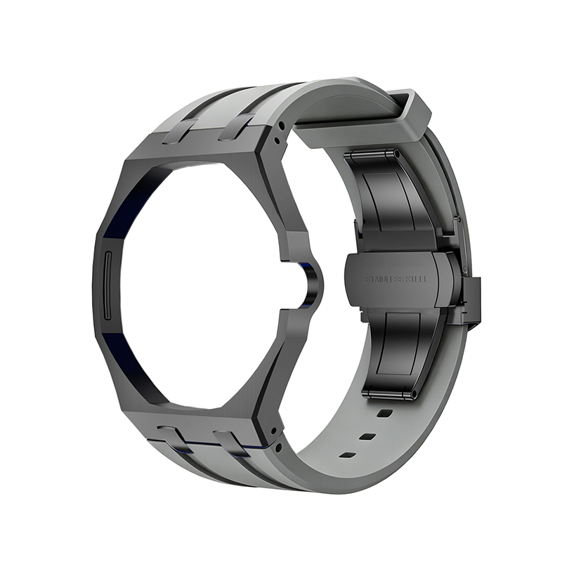 Boîtier noir Bracelet en silicone gris
