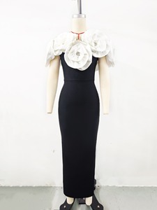 Robe Moulante Stéréoscopique Épaules Dénudées à Fleurs Blanches, Longueur Cheville, Sexy, pour <span class=keywords><strong>Femme</strong></span>, Fête d'Anniversaire, <span class=keywords><strong>Mariage</strong></span> ou Soirée - Product Image 3
