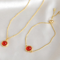 Ensemble collier et pendentif ovale en grenat plaqué or 18 carats en cuivre, style bambou géométrique sportif, accessoire long pour pull, best-seller automne/hiver