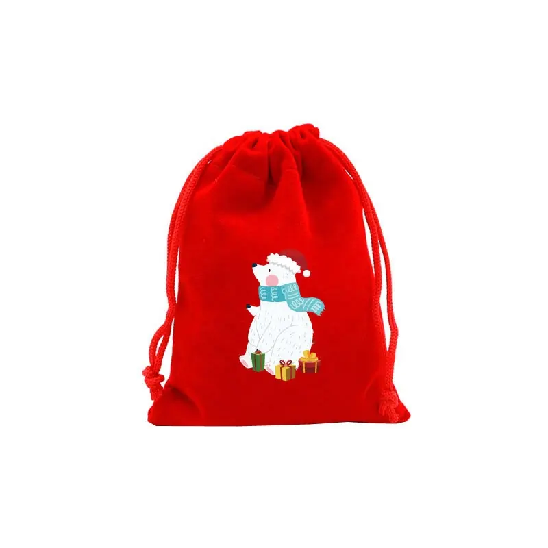 Nouvelle arrivée bonbons stockage emballage enfants poche fête faveur joyeux noël Santa velours cordon pochette sacs-cadeaux