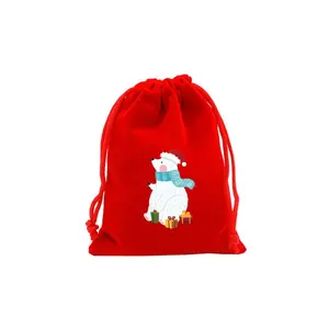 New Arrival Candy Storage Packaging Kids Pocket Party Favor Merry Christmas Santa Velvet Drawstring Pouch Gift Bags