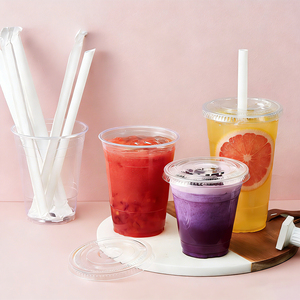 Party Plastic Wine <strong>Glasses</strong> Disposable Clear Juice Coffee Smoothie Cup Take Away PET Plastic Cup With Flat Dome Lid - Product Image 1