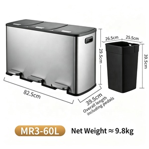 <span class=keywords><strong>Poubelle</strong></span> à pédale double compartiment en acier inoxydable avec couvercle, tri des déchets mains libres, <span class=keywords><strong>poubelle</strong></span> de tri pour hôtel - Product Image 3
