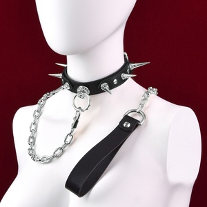 FUNSM Spiked <b>Collar</b> with Leash BDSM Leash Chain <b>Collar</b> Couples SM Sex Game Fetish Sex Toys for Women Men - Product Image 1