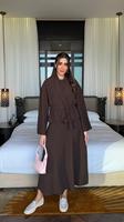Ensemble deux pièces Mexizo sur mesure avec ceinture, cardigan ouvert, abaya islamique en lin de Dubaï, idéal pour mariage, automne et printemps