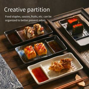 Assiette de service en <span class=keywords><strong>grès</strong></span> <span class=keywords><strong>cérame</strong></span> de style japonais rectangulaire vintage à <span class=keywords><strong>2</strong></span> compartiments soucoupe en céramique écologique pour sushi - Product Image 1