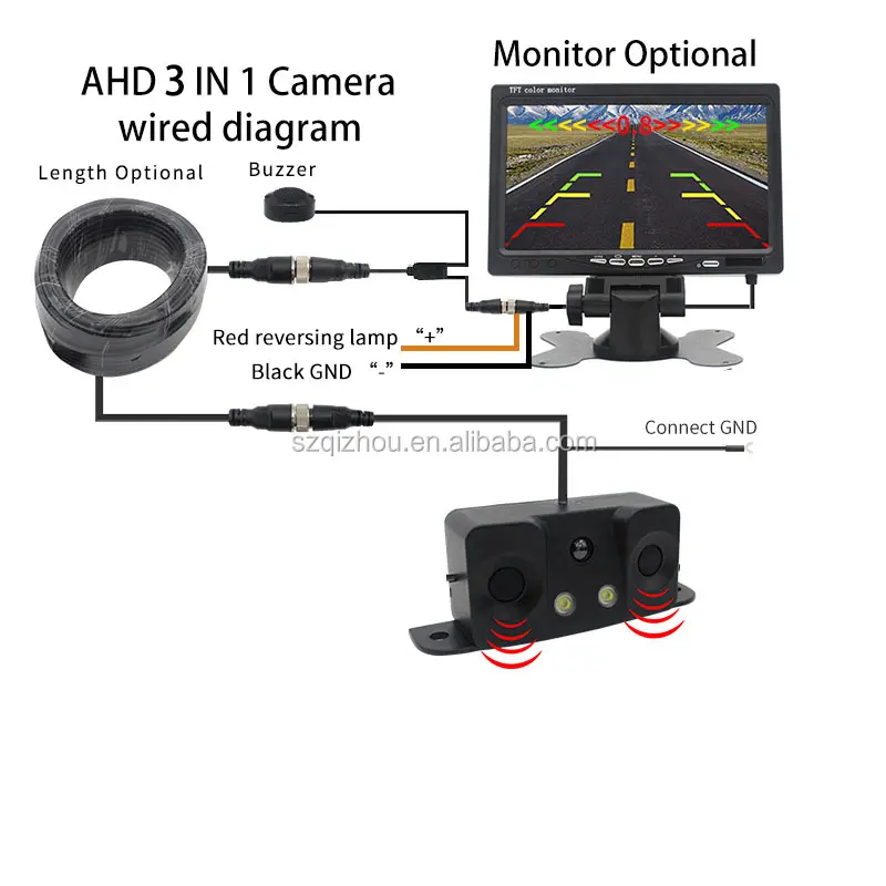 トラック用パーキングセンサーシステム3in1Uブラケット7インチモニターカメラ衝突防止システムトラックリバースパーキングセンサーシステム