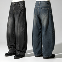 Jeans pour hommes coupe droite, effet usé, style streetwear américain, design Machete simple, denim robuste, coupe ample et baggy