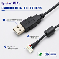 Kabel Terminal USB-A ke MX1.25 4 Pin Kustom dengan Pitch 1.25mm dan Inti Ferit Anti-interferensi untuk Harness Data