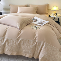 100% longue agrafe coton quatre pièces ensemble luxe industrie lourde broderie couleur unie drap de lit roi reine moderne usage domestique sac