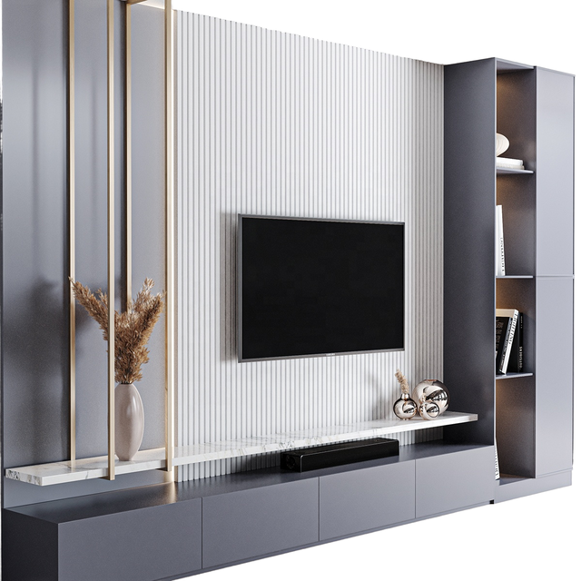 Contemporary Modular Modern Wooden TV Cabinet Marble Top Extendable Storage Media Stand Made China for Apartment Living Room Use