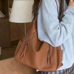 Sac fourre-tout grande capacité pour femme en cuir souple, sac seau avec poche zippée, style décontracté pour le quotidien, marron et noir - Product Image 2