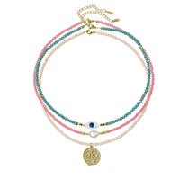 Colliers à fines chaînes, collier de perles en pierre naturelle et cristal avec perle d'eau douce, bijoux tendance motif œil porte-bonheur