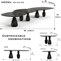 Table à manger modulaire en marbre noir élégante et luxueuse, artisanale, polyvalente pour l'intérieur et l'extérieur, pour la maison, la villa, l'hôtel, l'appartement